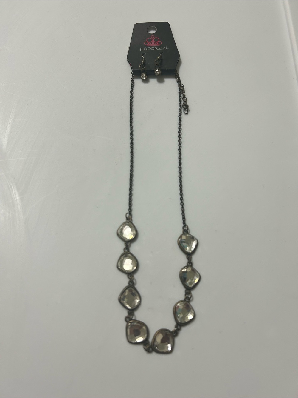 paparazzi Iridescent Crystal Station Necklace - Silver-Tone
